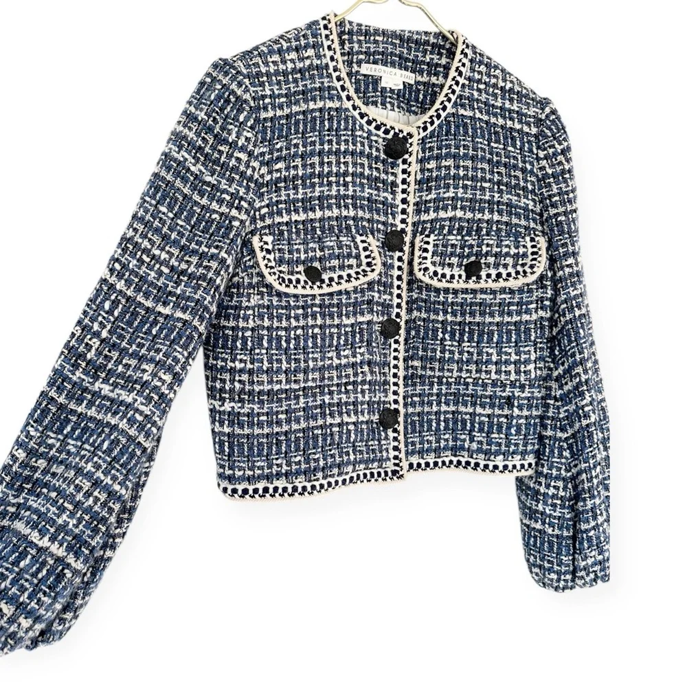 Veronica Beard • Brim Blue Tweed Cropped Jacket - Picture 11 of 16